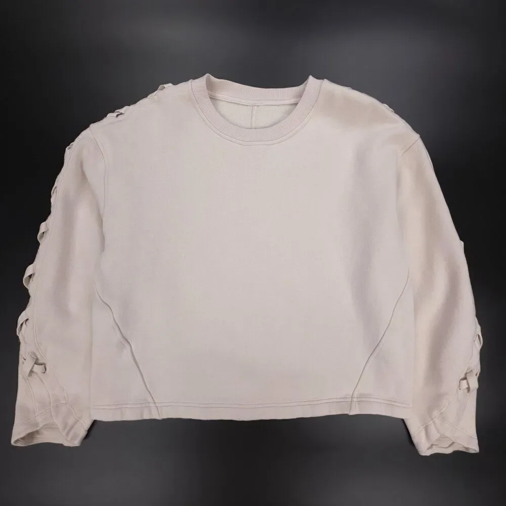 LULULEMON Braided Sleeve Pullover White Opal Fleece Sweatshirt Athleisure Lounge